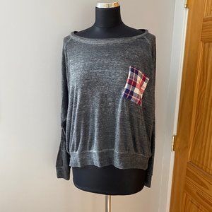 Long sleeve plaid pocket T with zipper detail